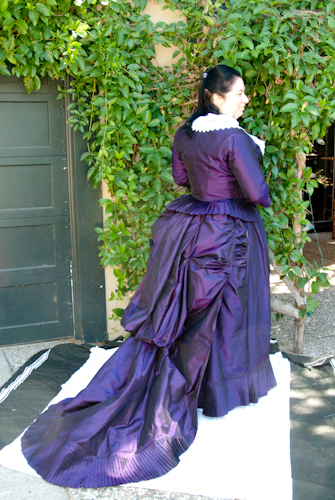 Victorian purple Wedding gown train bodice fitting Laurie Tavan